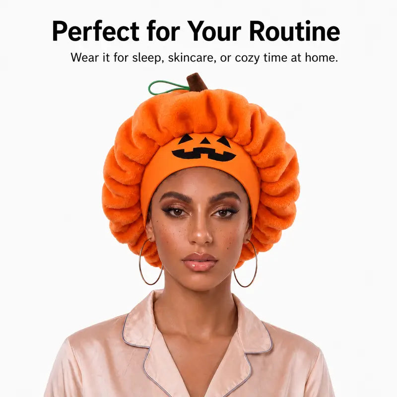 Halloween Pumpkin Satin-Lined Sleep Bonnet