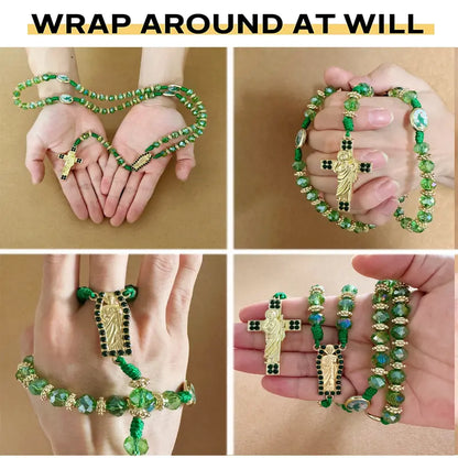 Handmade Rosary Necklace with Green Crystal Beads, Saint Jude & Virgin Mary Medals, Trendy Cross Pendant Jewelry for Men & Women, Trendy Necklace, Cross Necklace, Jewelry For Women, Religious Cross Necklaces