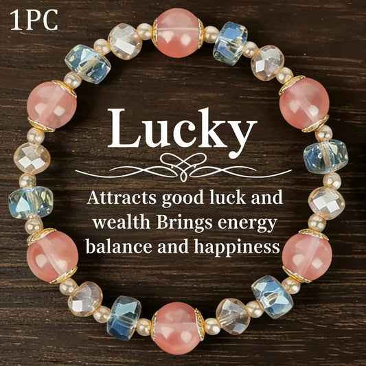 Lucky Strawberry Quartz & Faceted Crystal Bracelet
