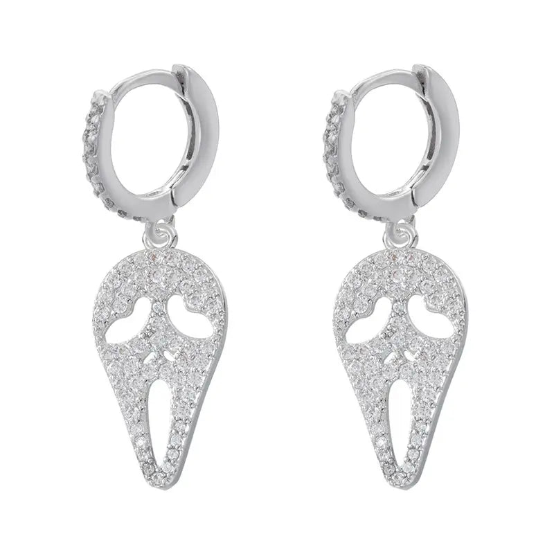 14k Gold Plated Skull Huggie Hoop Earrings, Halloween Party Fashion Costume Jewelry