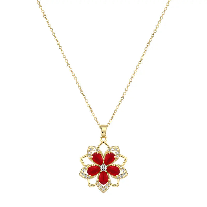 Rotating Birthstone Flower Necklace