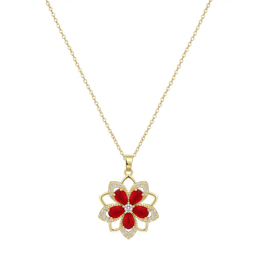 Rotating Birthstone Flower Necklace
