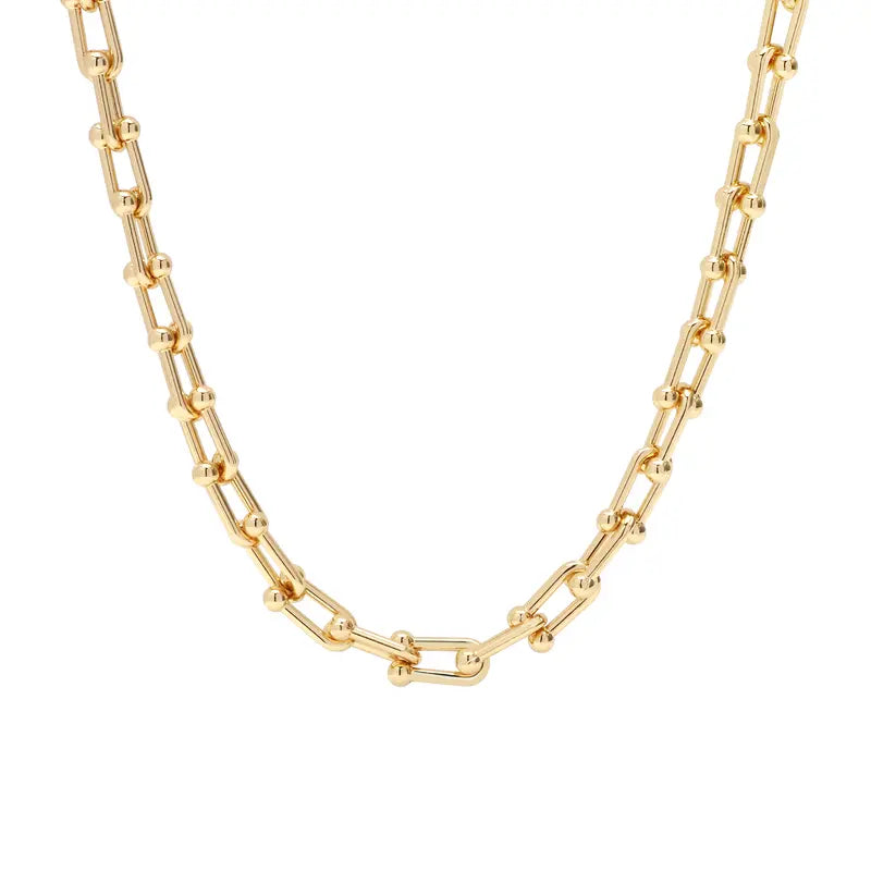14K Gold Plated Chunky Bamboo Link Necklace