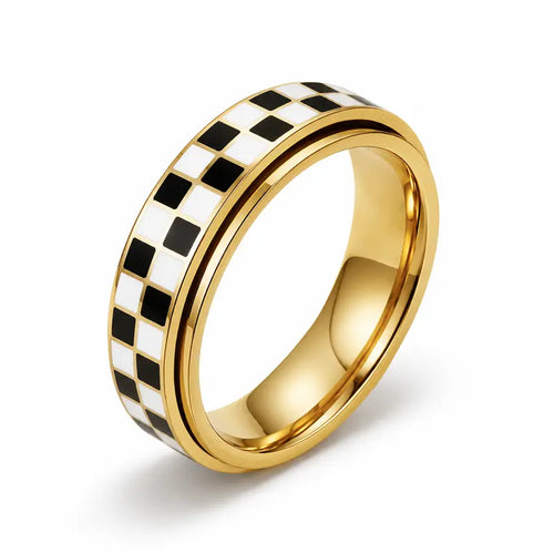 Checkered Spinner Ring – Stainless Steel Fidget Band