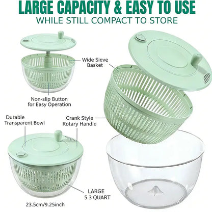 3-in-1 Salad Spinner Large, Vegetable & Fruit Washing Bowl with Slicer