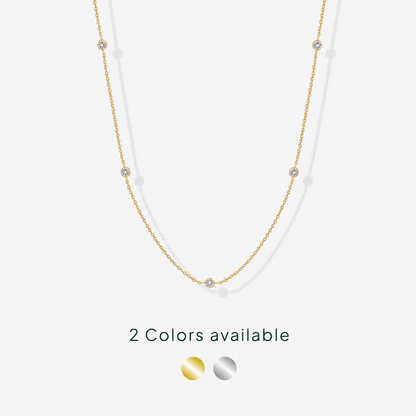 14K Gold Plated CZ Station Necklace