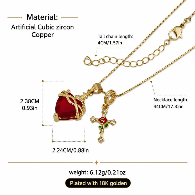 Sacred Heart Red Crystal Necklace