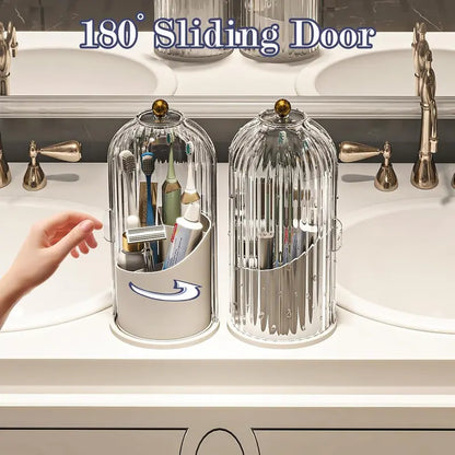 360° Rotating Toothbrush Holder with Cover – Compact Bathroom Organizer