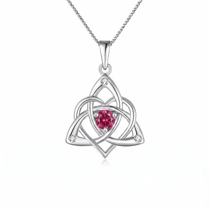 Celtic Birthstone Necklace for Women, Silver Plated Copper Triquetra Celtic Knot Heart Pendant with 12 Birthstone Options