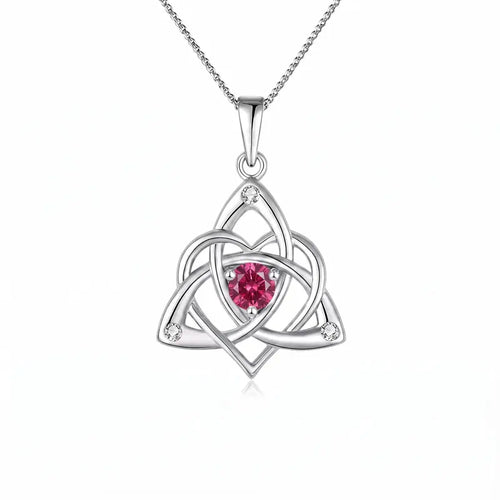 Celtic Birthstone Necklace for Women, Silver Plated Copper Triquetra Celtic Knot Heart Pendant with 12 Birthstone Options