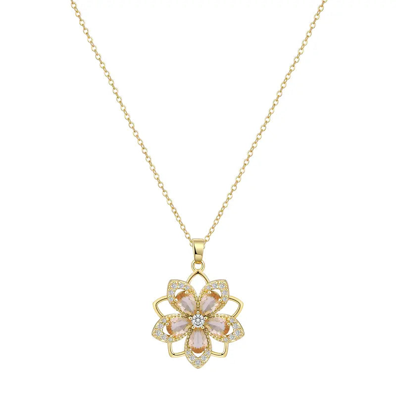 Rotating Birthstone Flower Necklace
