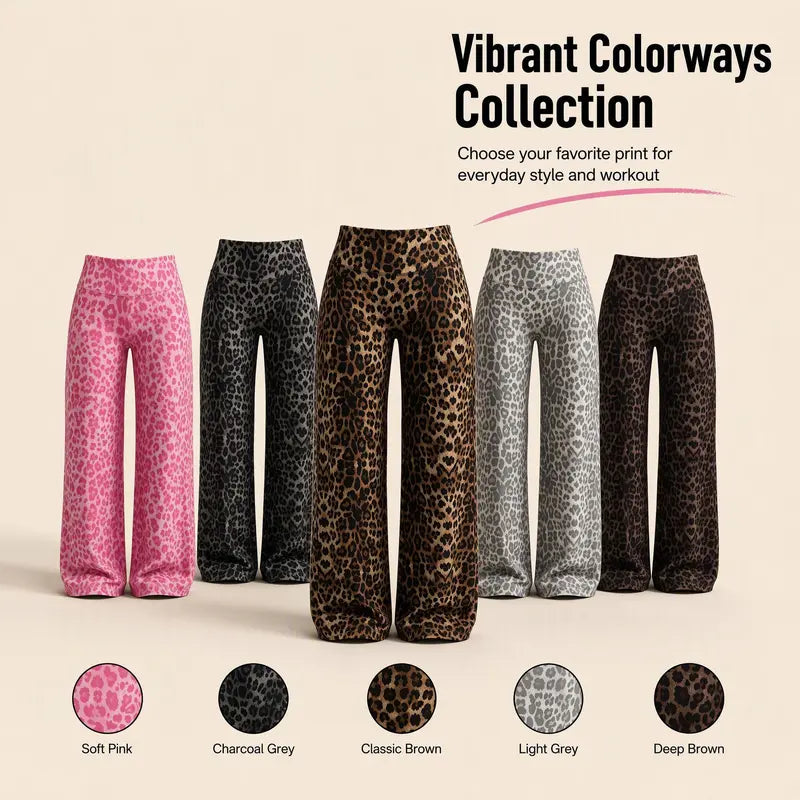 Light Simple Leopard-Print Wide-Leg Pants - Elastic Waistband