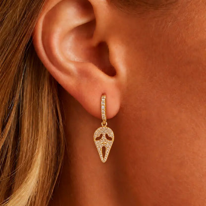 14k Gold Plated Skull Huggie Hoop Earrings, Halloween Party Fashion Costume Jewelry