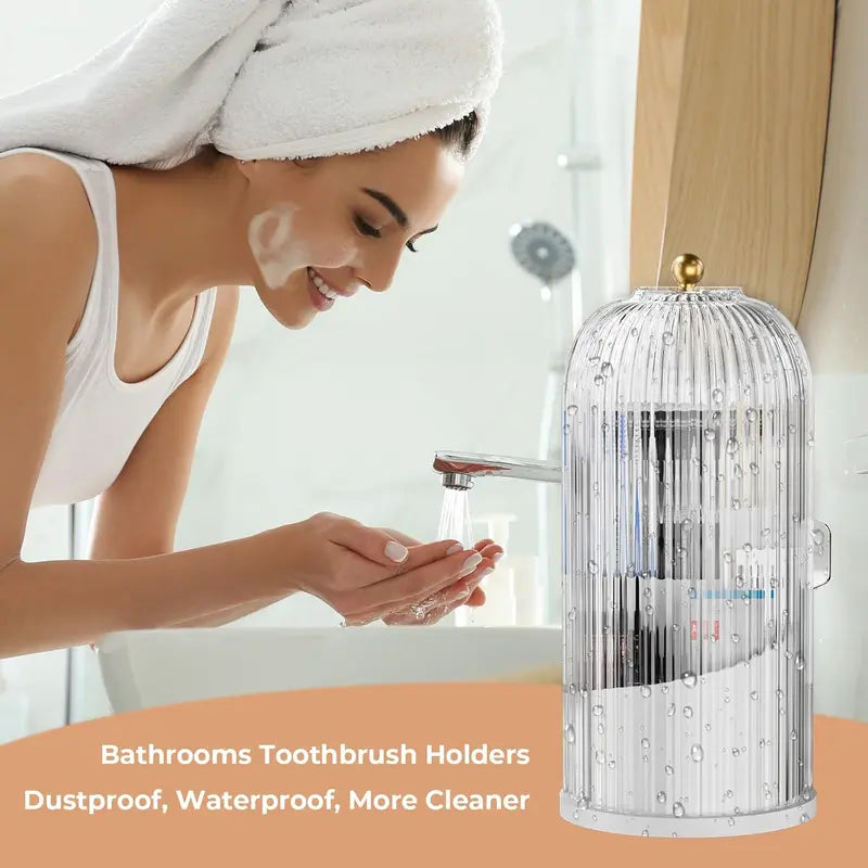 360° Rotating Toothbrush Holder with Cover – Compact Bathroom Organizer