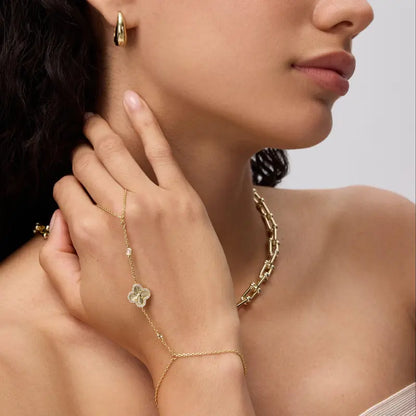 14K Gold Plated Adjustable Ring to Bracelet Hand Jewelry