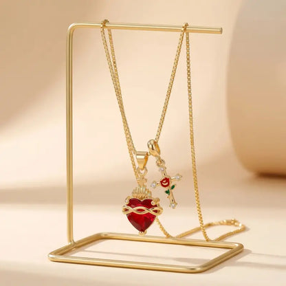 Sacred Heart Red Crystal Necklace