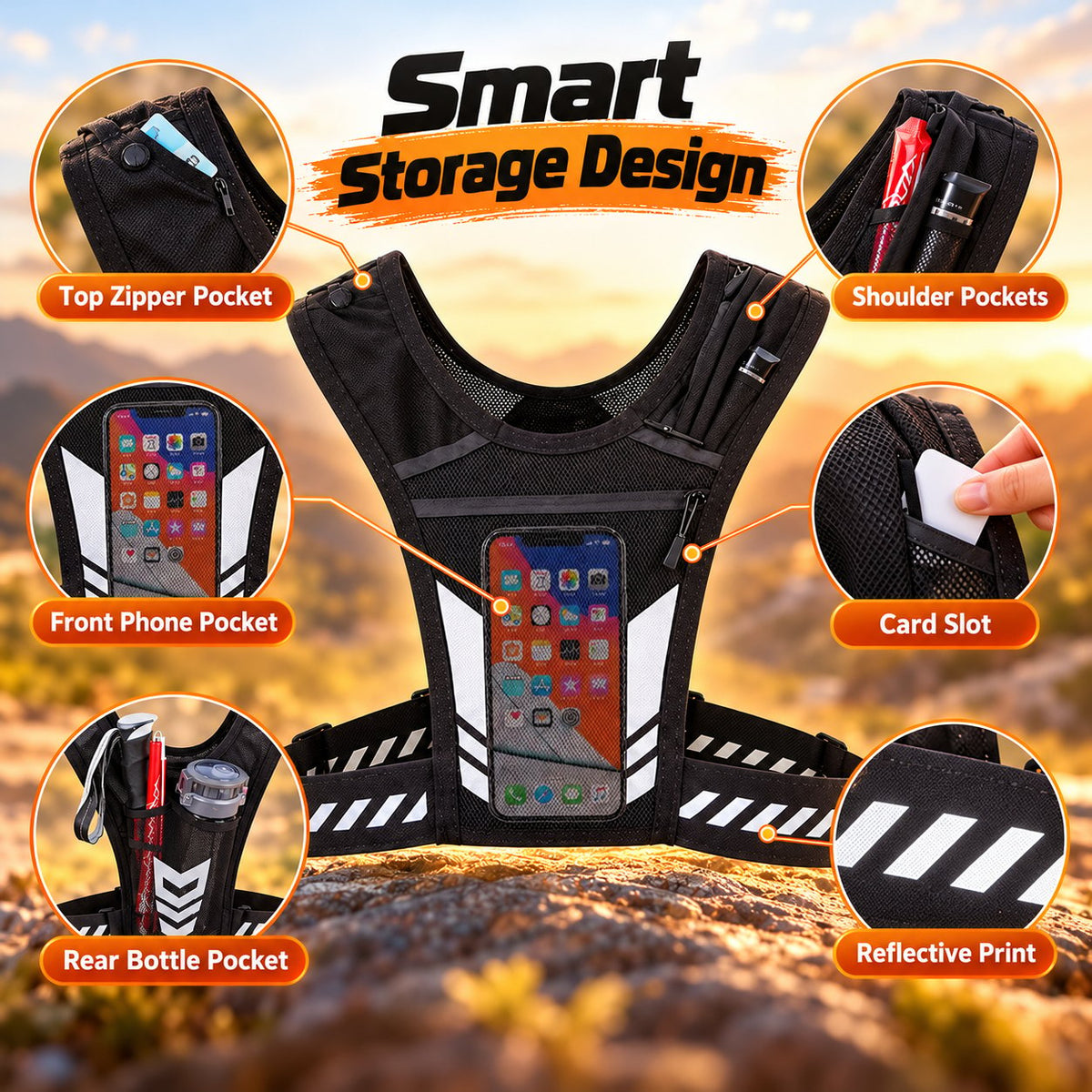 🏃 Lightweight Running Vest with Phone Pocket & Reflective Details