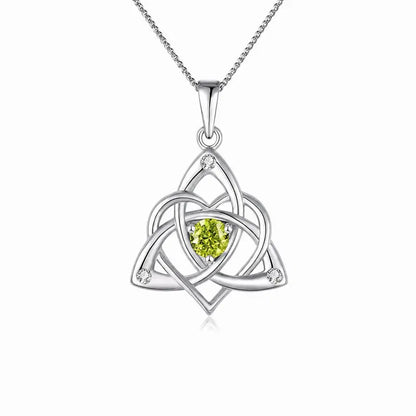 Celtic Birthstone Necklace for Women, Silver Plated Copper Triquetra Celtic Knot Heart Pendant with 12 Birthstone Options
