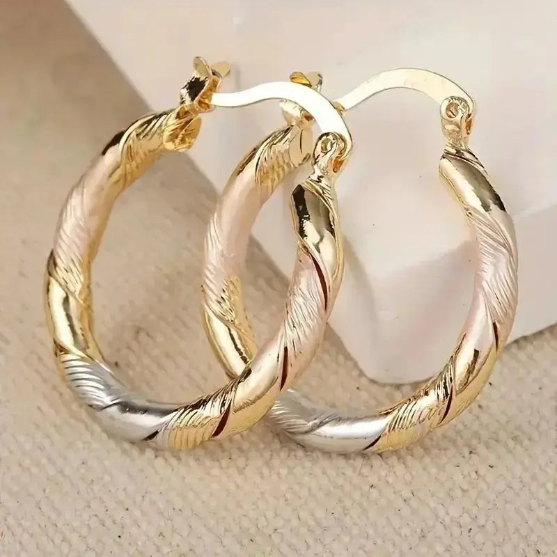 2 Pairs 14K Gold Plated Twisted Round Hoop Earrings