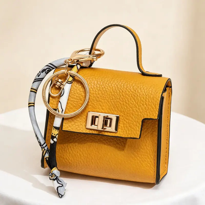 Mini Square Bag Pendant Keychain - High Quality Leather with Colorful Strap