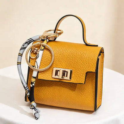 Mini Square Bag Pendant Keychain - High Quality Leather with Colorful Strap