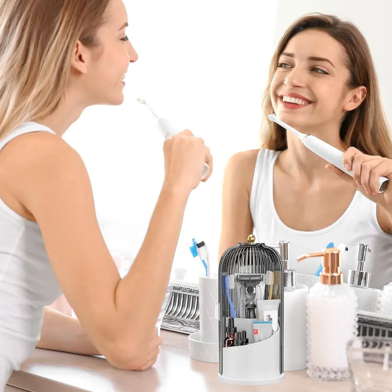 360° Rotating Toothbrush Holder with Cover – Compact Bathroom Organizer