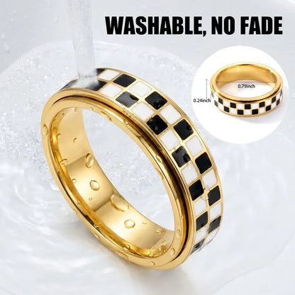 Checkered Spinner Ring – Stainless Steel Fidget Band