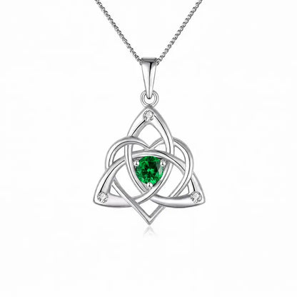 Celtic Birthstone Necklace for Women, Silver Plated Copper Triquetra Celtic Knot Heart Pendant with 12 Birthstone Options