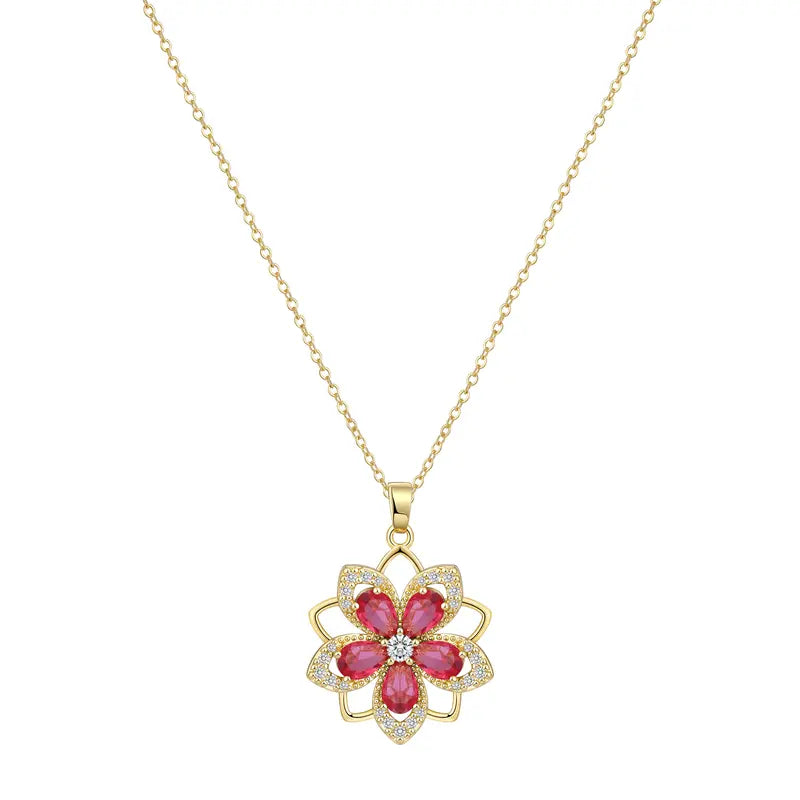 Rotating Birthstone Flower Necklace