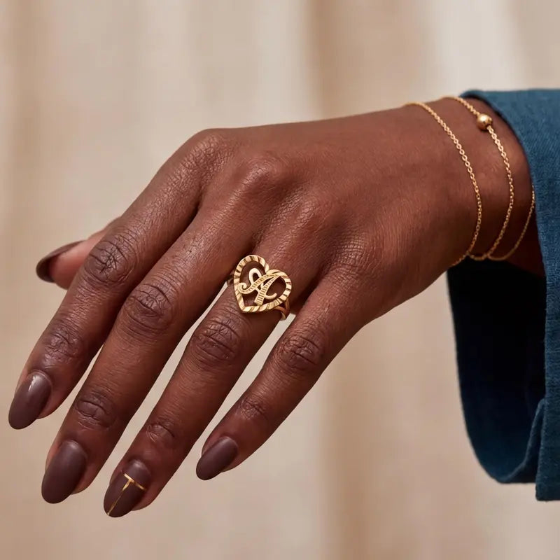 Personalized Heart Initial Ring