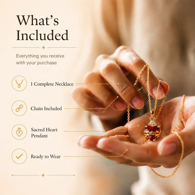 Sacred Heart Red Crystal Necklace