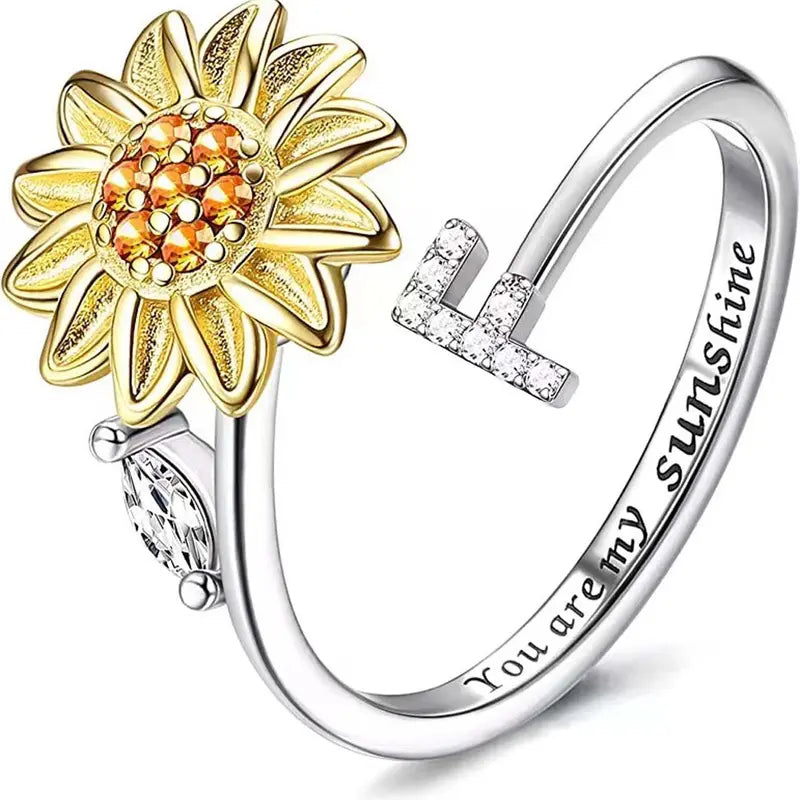 You Are My Sunshine Spinner Ring – Floral Gemstone A-Z Initial Ring