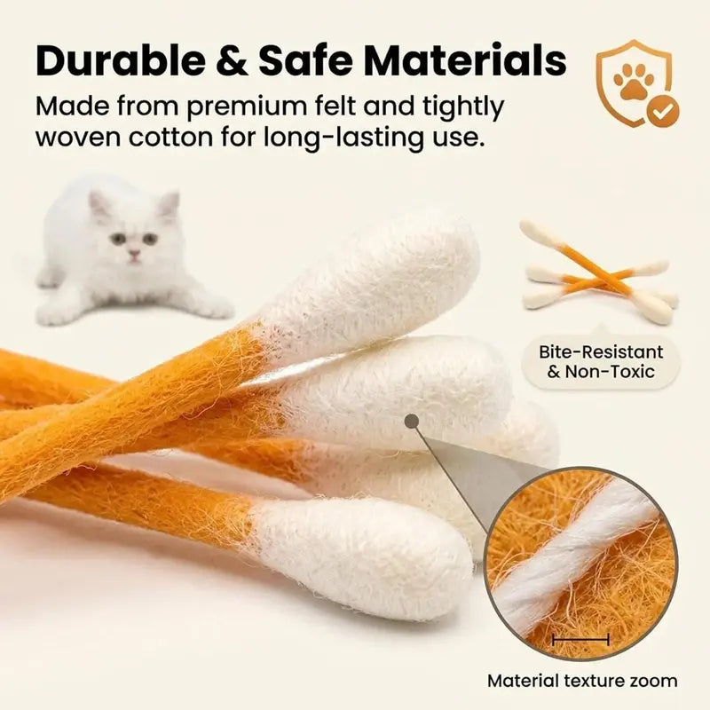 6 Pack Giant Cotton Swab Shaped Felt Cat Chew Toys