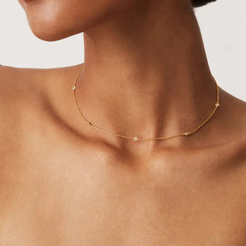14K Gold Plated CZ Station Necklace