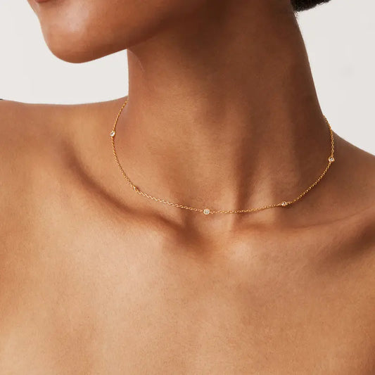 14K Gold Plated CZ Station Necklace