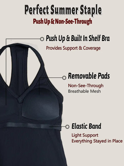 V Neck Tank Tops with Built-in Bra