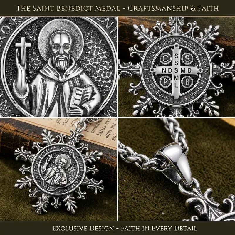 St. Benedict Pendant Necklace – Silver-Plated Religious Medallion