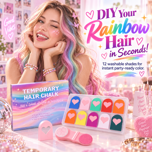 Rainbow Hair Chalk Comb Set – 12 Washable Colors