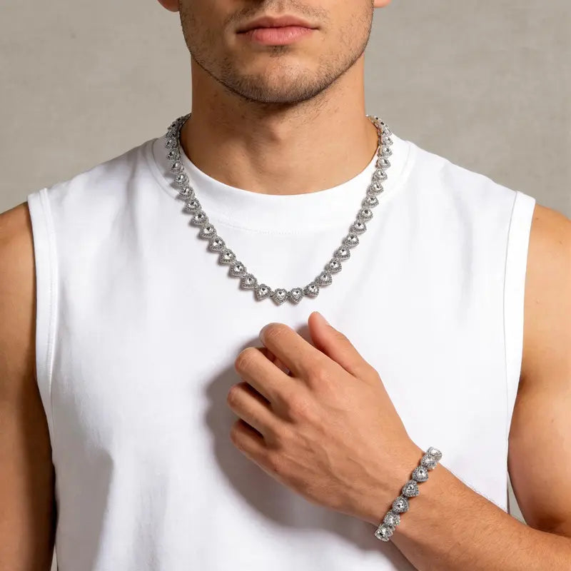 2pcs Heart-Shaped Cuban Chain Necklace Set