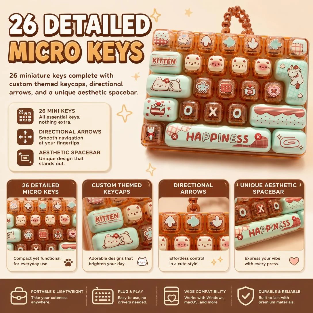 26-Key Mini Mechanical Keyboard Fidget Toy Keychain