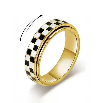 Checkered Spinner Ring – Stainless Steel Fidget Band