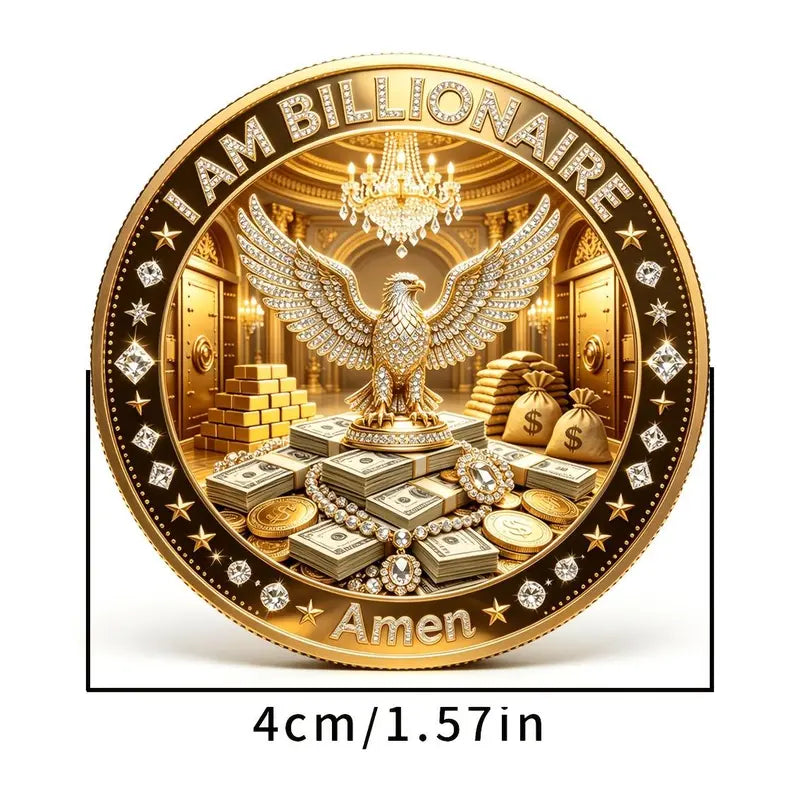 888 Infinite Wealth Coin, 'i Am Billionaire' Eagle Feng Shui Coin, Metal Material, Creative Gift, Place at Home or Office, Lucky Money Coin
