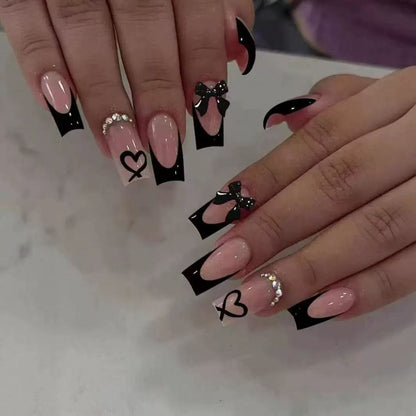 24pcs Press On Nails – 6 Styles French Tip Floral & Chrome