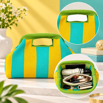 Women’s Green Leaf Knitted Large Capacity Makeup Bag