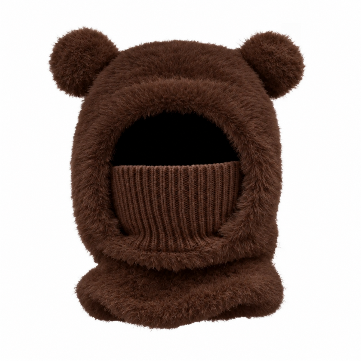 Plush Bear Ear Winter Hood – Warm Windproof Balaclava