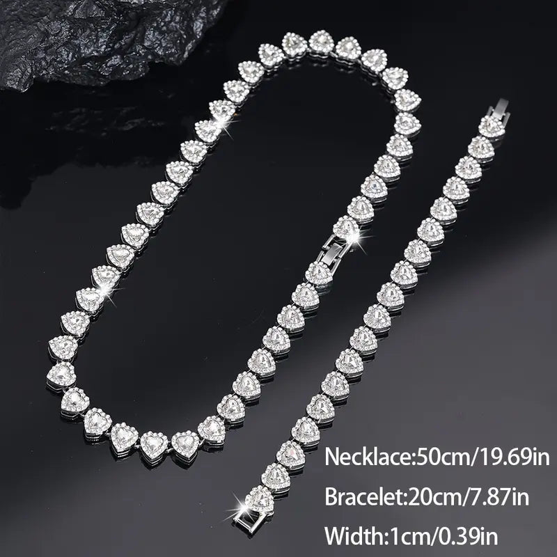 2pcs Heart-Shaped Cuban Chain Necklace Set