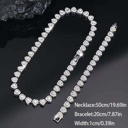 2pcs Heart-Shaped Cuban Chain Necklace Set