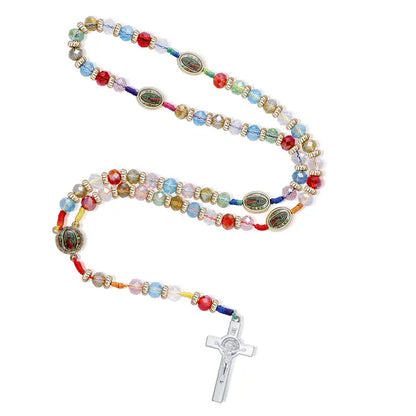 Handmade Rosary Necklace with Green Crystal Beads, Saint Jude & Virgin Mary Medals, Trendy Cross Pendant Jewelry for Men & Women, Trendy Necklace, Cross Necklace, Jewelry For Women, Religious Cross Necklaces