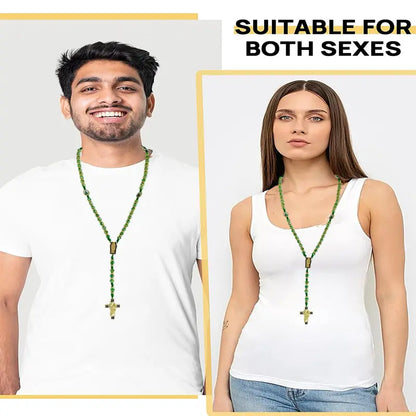 Handmade Rosary Necklace with Green Crystal Beads, Saint Jude & Virgin Mary Medals, Trendy Cross Pendant Jewelry for Men & Women, Trendy Necklace, Cross Necklace, Jewelry For Women, Religious Cross Necklaces