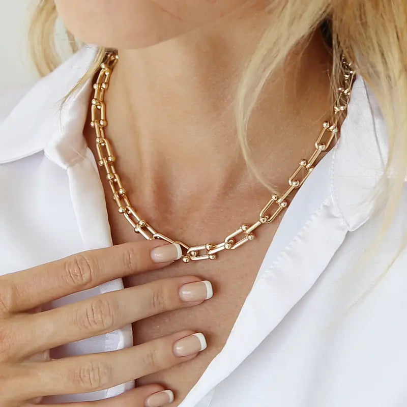 14K Gold Plated Chunky Bamboo Link Necklace